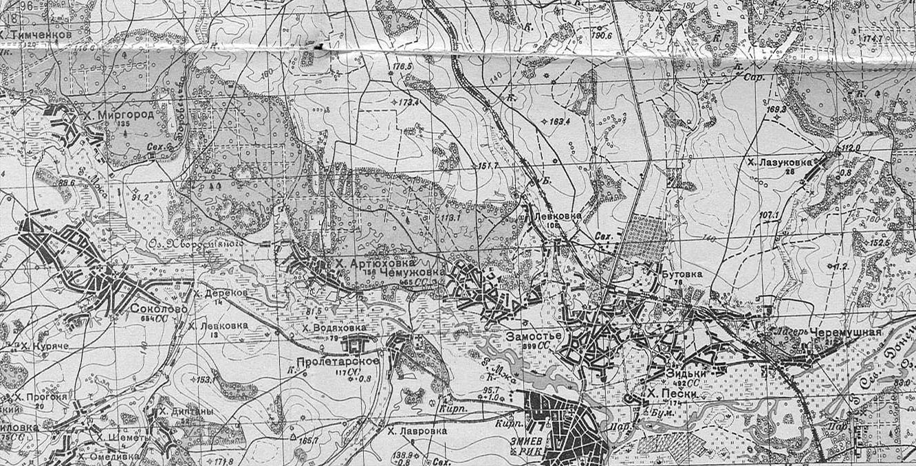 4. Часть карты генерального штаба Красной Армии, где располагались дивизионы 87-го гвардейского минометного полка в марте 1943 года.