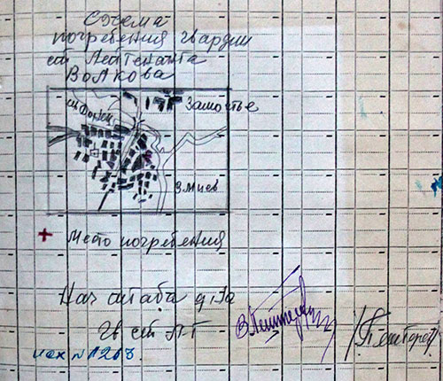 5. Место захоронения гвардии старшего лейтенанта И. С, Волкова в г. Змиеве.